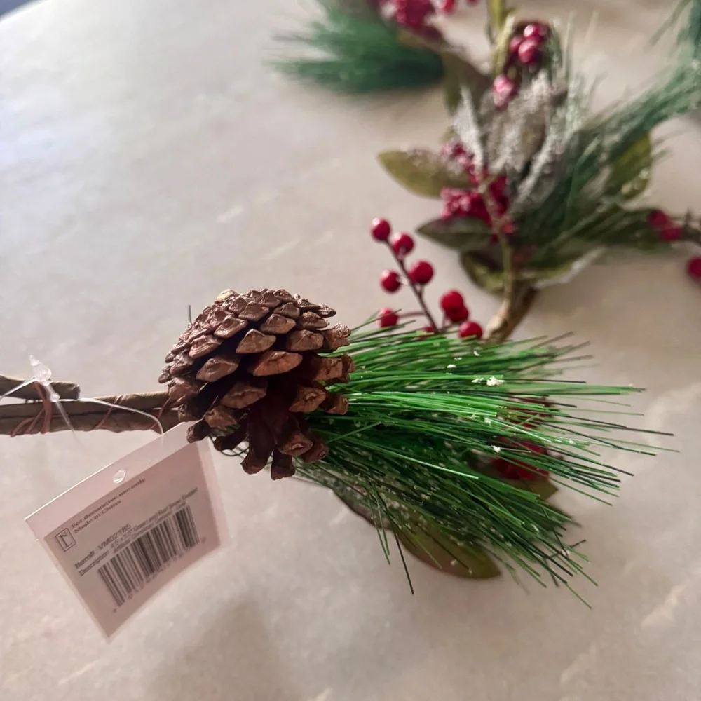 4 Northlight Unlit Snow Dusted Pine Cones Berries & Long Pine Needles Artificial